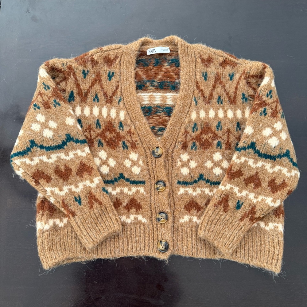 Zara Brown and Cream Patterned Cardigan